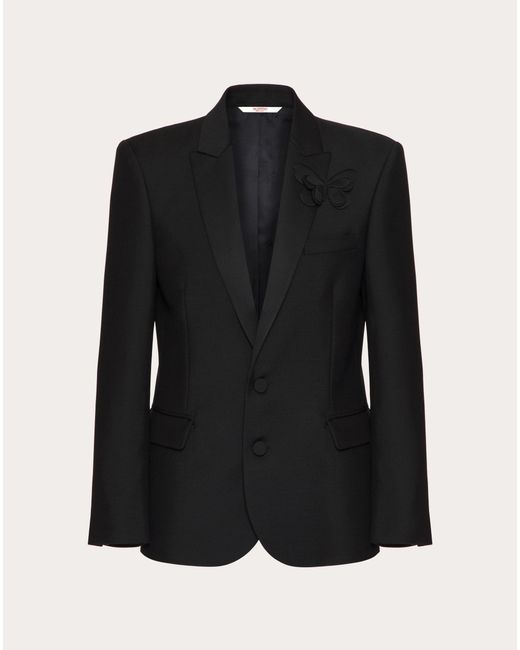 Valentino Black Single-breasted Mohair Wool Jacket With Embroidered Butterfly for men
