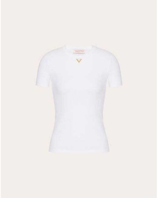 T-shirt in ribbed cotton di Valentino in Natural