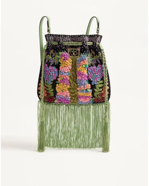 Valentino Garavani Green Nellcôte Alice Embroidered Bag With Fringes