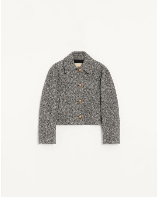 Valentino Gray Urban Wool Chevron Peacoat 36