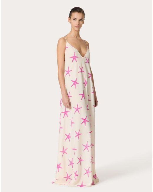 Valentino Pink Crepe De Chine Starfish Evening Dress