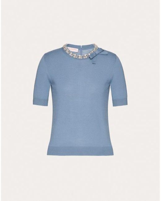 Valentino Blue Embroidered Wool Jumper