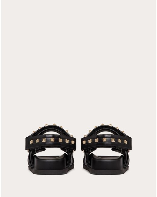 Valentino Garavani Black Rockstud Flat Sandal In Nappa Leather