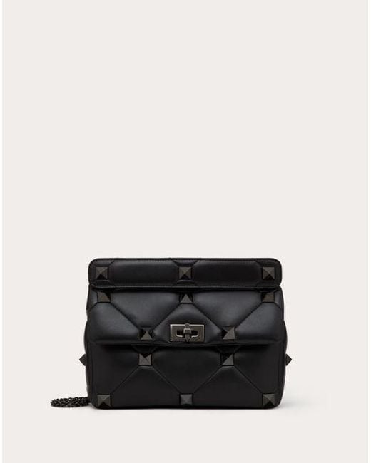 Valentino Garavani Black Large Roman Stud The Shoulder Bag In Nappa With Chain