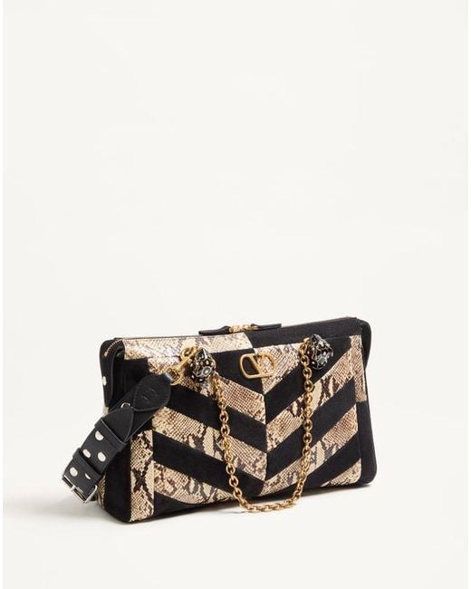 Sac Porté Épaule Panthea En Cuir De Python Et Daim Avec Motif À Chevrons Femme Valentino Garavani en coloris Black