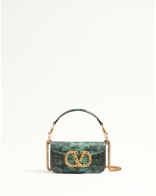 Valentino Garavani Green Locò Small Shoulder Bag In Tejus With Jewel Logo