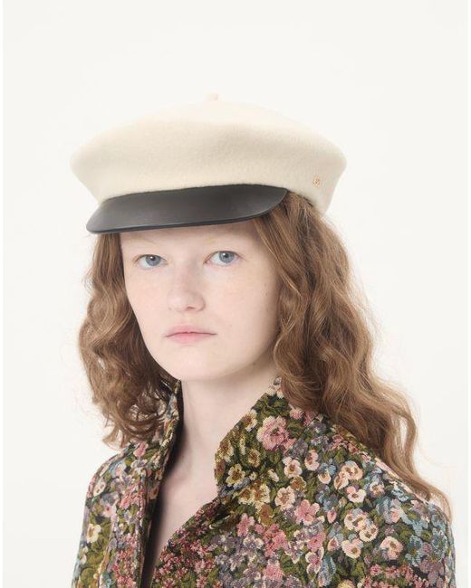 Valentino Garavani Natural Vlogo Signature Wollkappe Mit Lederschirm Frau