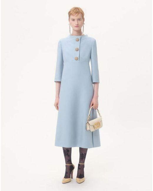 Valentino Blue Midikleid Aus Crepe Couture Frau