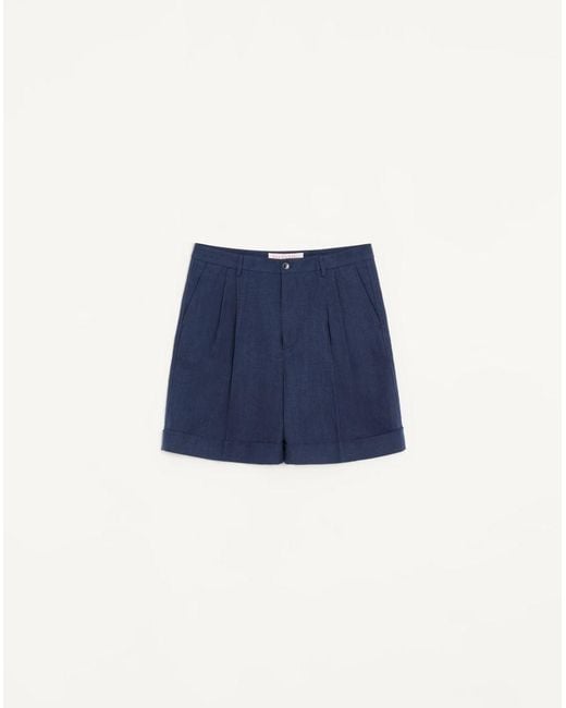 Valentino Blue Linen Cuffed Bermuda Shorts for men