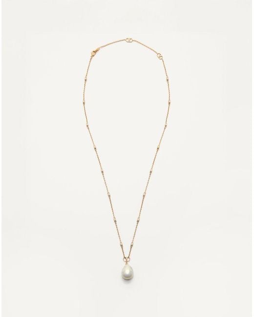 Valentino Garavani Natural Vlogo Signature Metal Brooch With Swarovski Crystals And Pearls