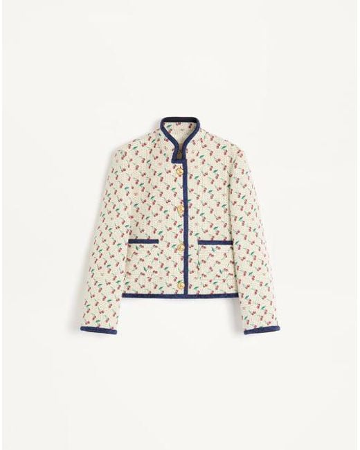 Valentino チェリフィックプリント ジャカード パッド入りカバン 女性 バーチ/チェリーレッド/ネイビー White
