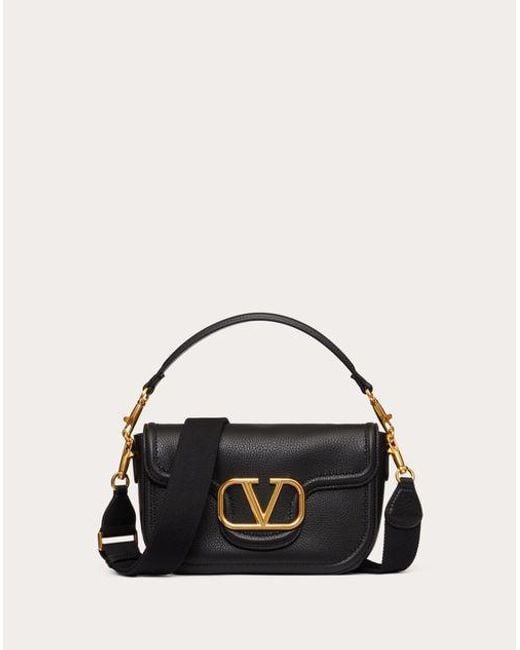 Valentino Garavani Black Alltime Grainy Calfskin Shoulder Bag