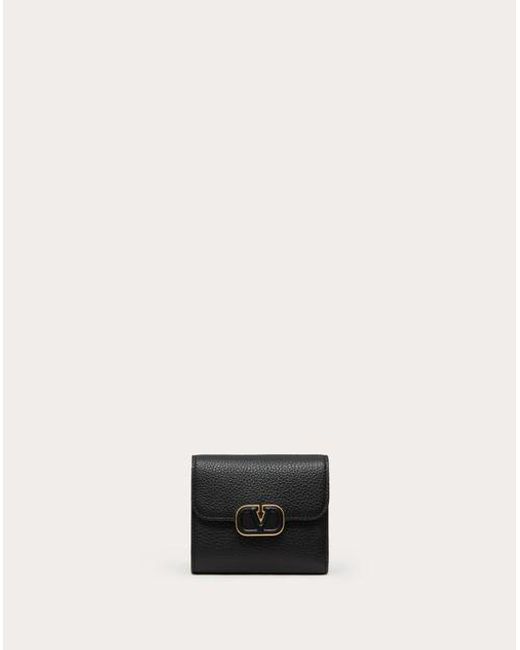 Valentino Garavani Natural Vlogo Compact Leather Wallet In Grainy Calfskin