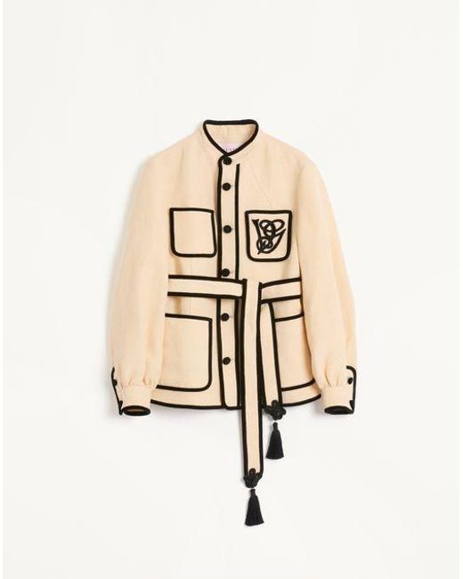 Valentino White Silk And Jute Canvas Jacket With Vg Embroidery for men