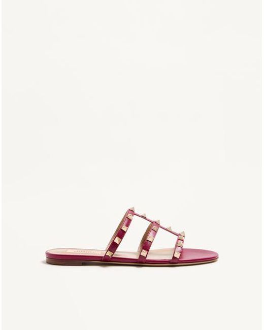 Valentino Garavani Pink Rockstud Flat Slide Sandal