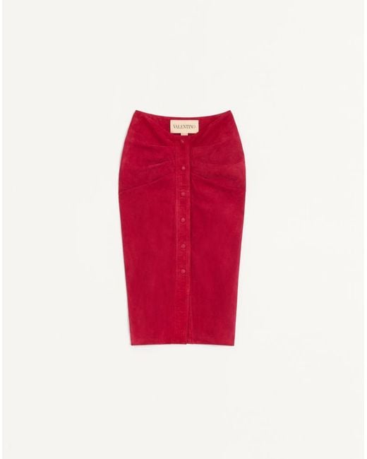 Valentino Red Suede Midi Skirt