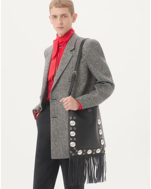 メンズ Valentino ヴァレンティノ ナッテブトン ウール ダブルブレスト ジャケット おとこ アイボリー/ブラック Gray