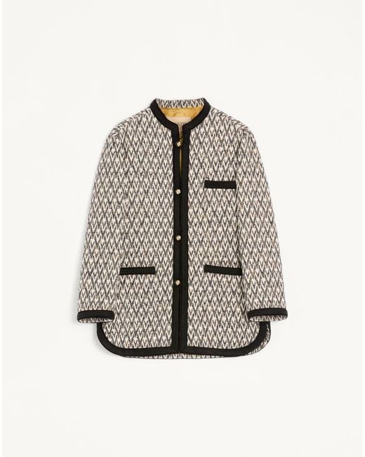 Valentino White Bouclé Wool Jacket With Toute La V Jacquard Pattern for men