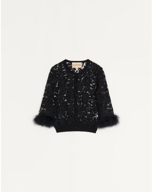 Valentino Black Lace And Cotton Cardigan
