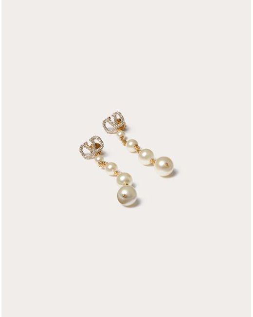 Valentino Garavani Natural Vlogo Signature Metal Earrings With Swarovski® Crystals And Pearls