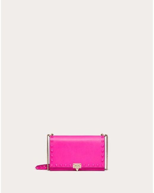 Valentino Garavani Pink Mini Rockstud Calfskin Bag With Chain