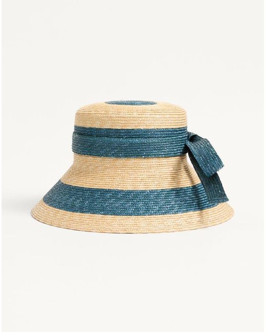 Valentino Garavani Blue Vlogo Signature Straw Bucket Hat