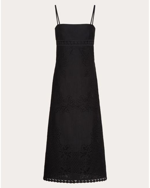 Valentino Black Dress In Cotton Guipure Jardin Plat