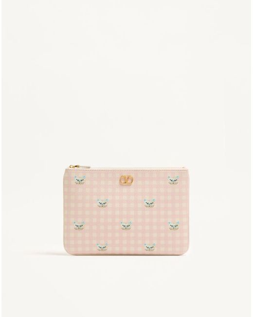 Valentino Garavani Natural Vlogo Signature Grainy Calfskin Clutch Le Chat De La Maison