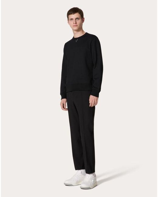 Valentino Black Cotton Crewneck Sweatshirt With Rubberised V Detail for men