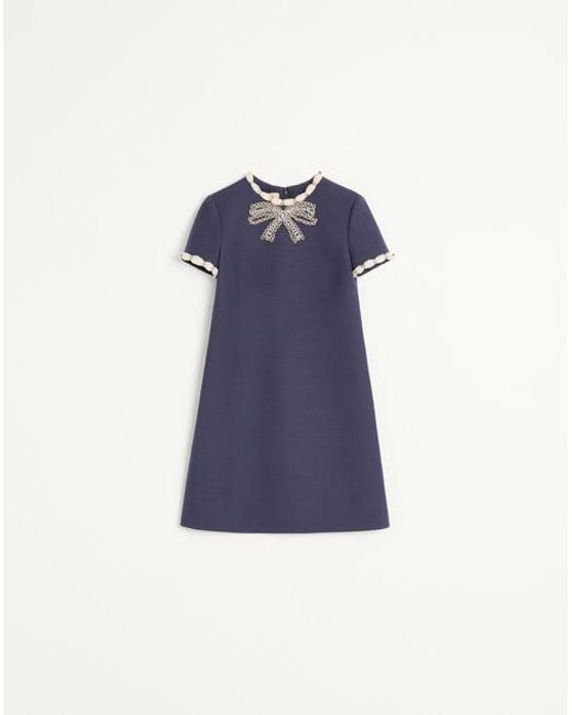 Valentino Blue Embroidered Crepe Couture Short Dress