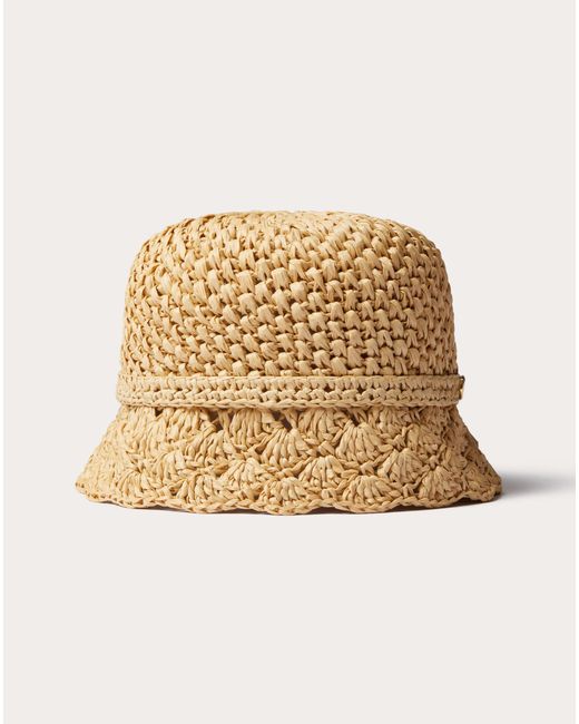 Valentino Garavani Natural Resort Crochet Bucket Hat With Metal Detail