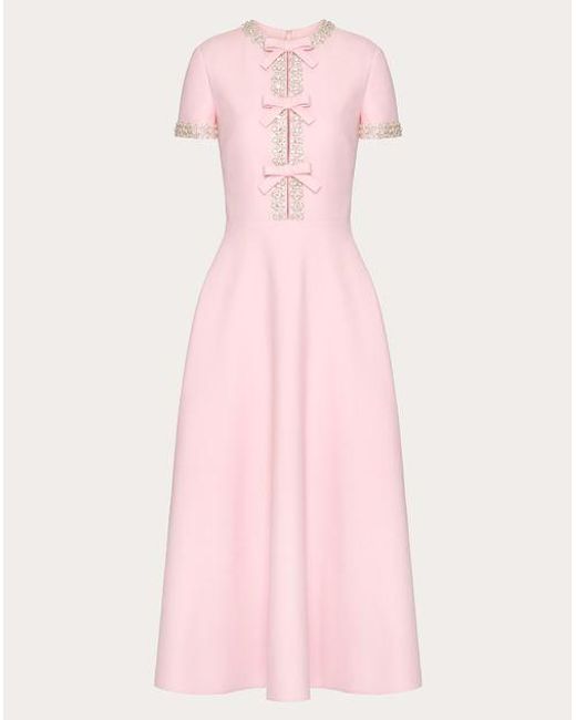 Valentino Pink Crepe Couture Embroidered Midi Dress