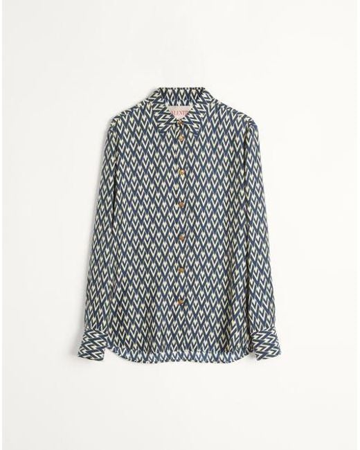 Valentino HEMD AUS SEIDEN-TWILL MIT TOUTE LA V-PRINT in Blue für Herren