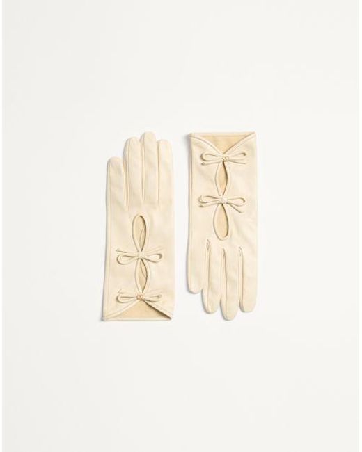 Valentino Garavani Vロゴ シグネチャー ボウ ナッパレザー グローブ 女性 バター Natural