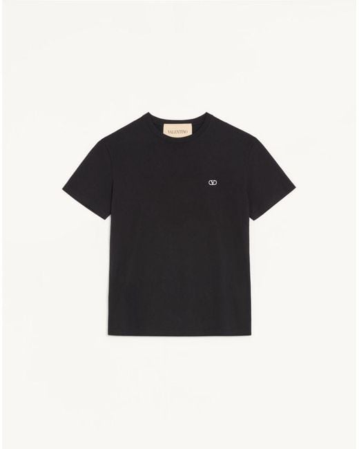 Valentino Black Cotton T-Shirt With Vlogo Embroidery for men