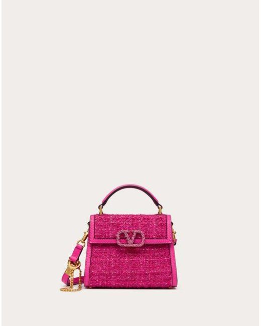 Valentino Garavani Pink Mini Vsling Tweed Handbag