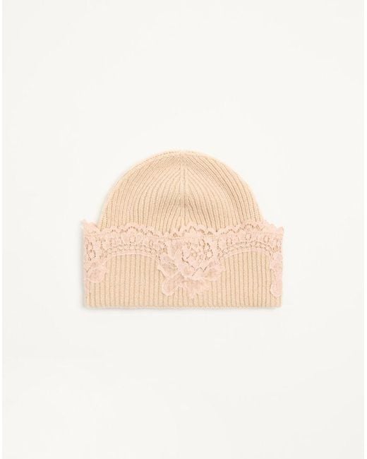 Valentino Garavani Natural Vlogo Signature Cashmere And Lace Beanie