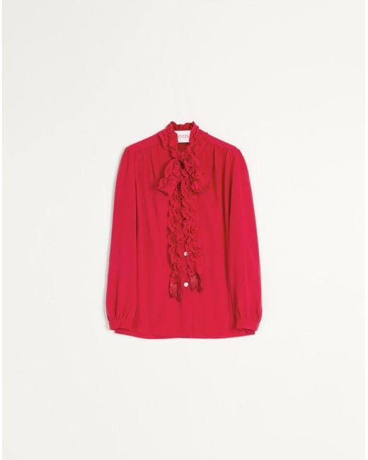Valentino Red Crepe De Chine Shirt 36