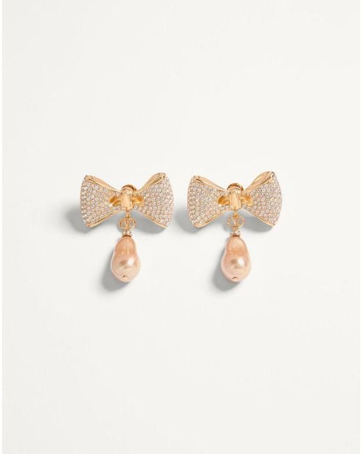 Valentino Garavani White San Fin Metal Earrings With Swarovski Crystals And Pearls