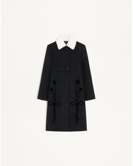 Valentino Black Embroidered Compact Drap Coat