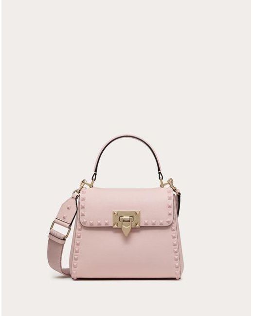 Valentino Garavani Pink Rockstud Small Handbag In Grainy Calfskin