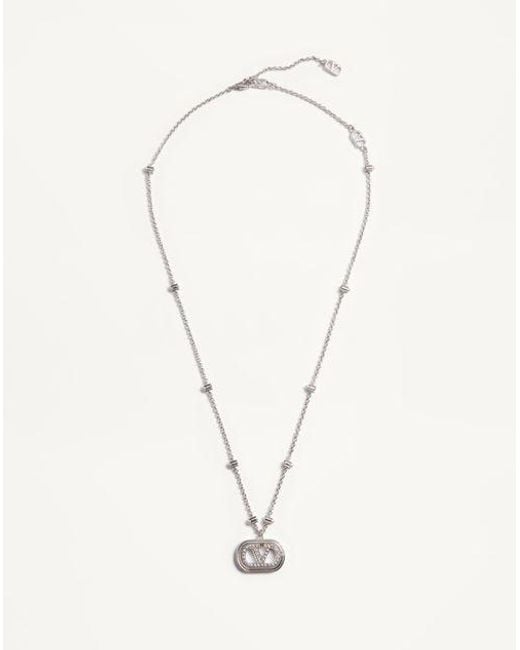 Valentino Garavani Vロゴ シグネチャー メタル X パール X スワロフスキー®クリスタル ネックレス 女性 Rhodium Natural
