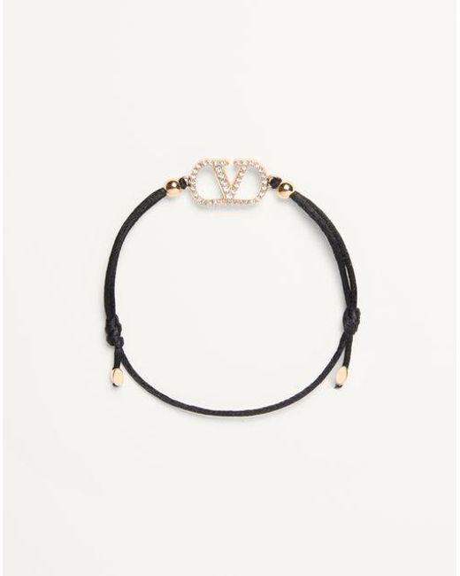 Valentino Garavani Vロゴ シグネチャー コットン X スワロフスキー®クリスタル ブレスレット 女性 ブラック/クリスタル Metallic