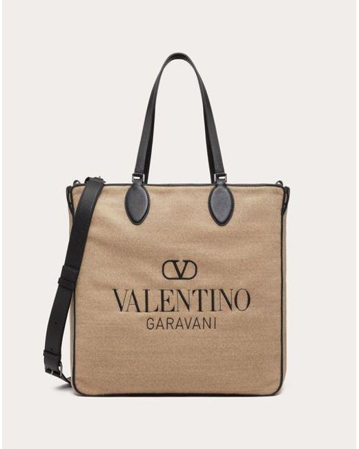 メンズ Valentino Garavani トワル イコノグラフ ウール X レザーディテール トートバッグ おとこ ベージュ/ブラック Natural