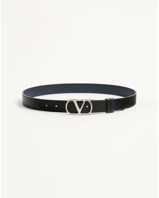 Valentino Garavani Black Vlogo Signature Reversible Shiny Calfskin Belt for men