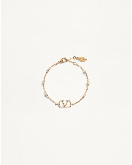 Valentino Garavani Natural Vlogo Signature Metal And Swarovski Crystal Bracelet