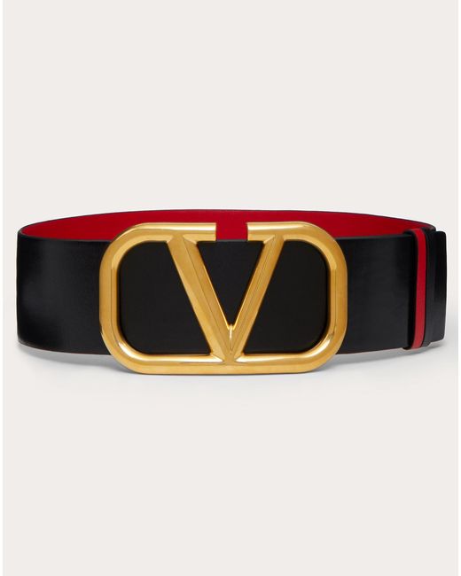Valentino Garavani Black Reversible Vlogo Signature Belt In Shiny Calfskin 70 Mm