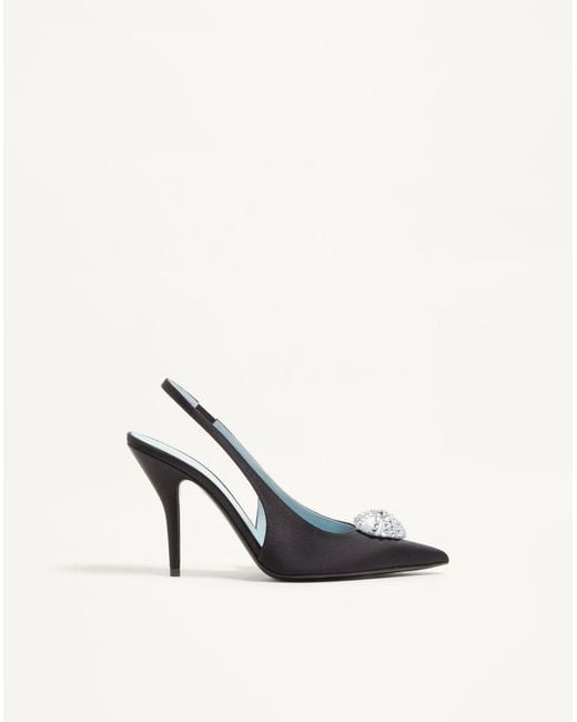 Valentino Garavani White Coeur Royal Satin Slingback Pump 100Mm