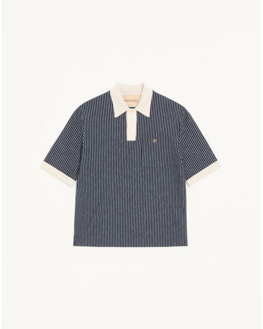 Valentino Blue Viscose T-Shirt With Striped Vlogo Embroidery for men