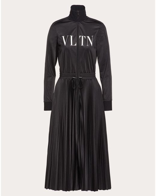 Valentino Black Logo Print Zip Front Dress